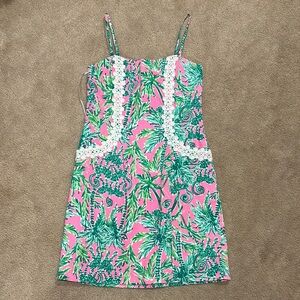 Pink and Green Tropical Print Dress